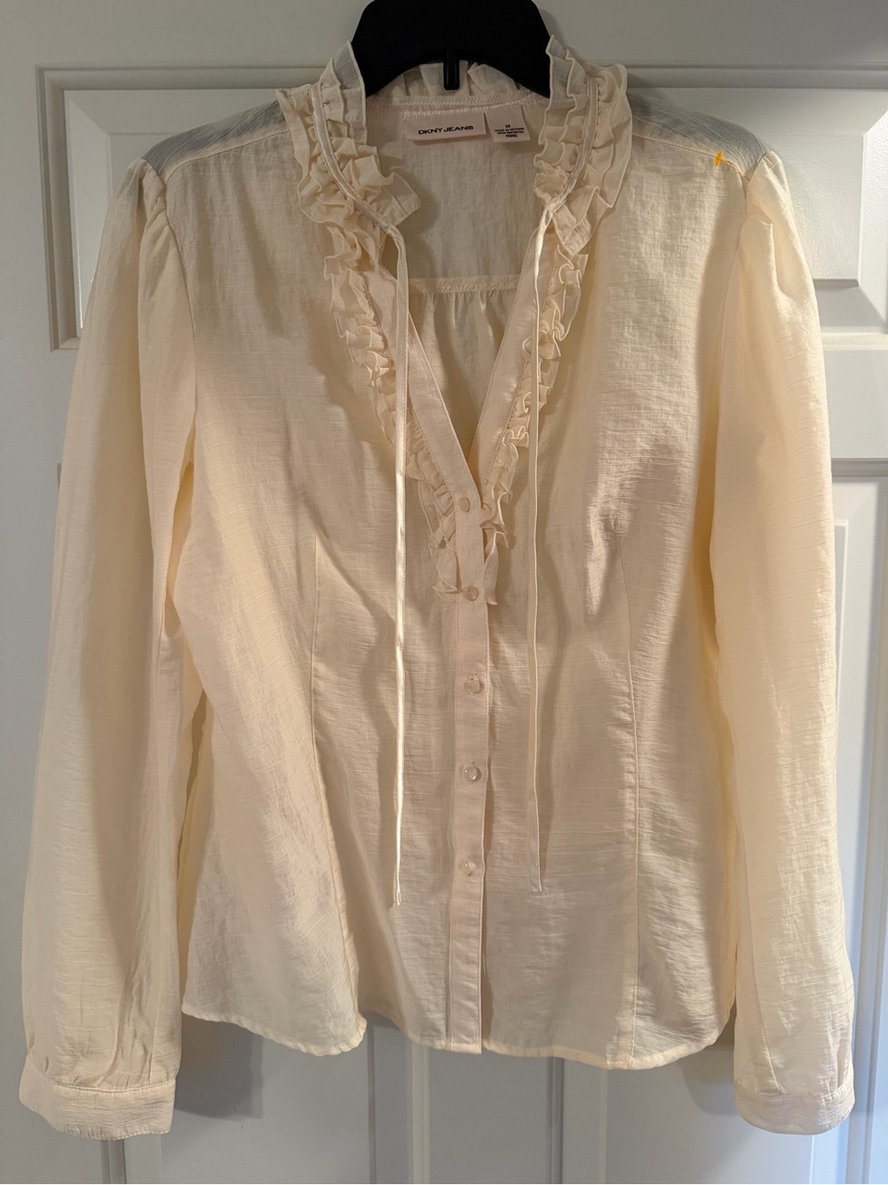 DKNY Cream Ruffled Tie-Neck Blouse